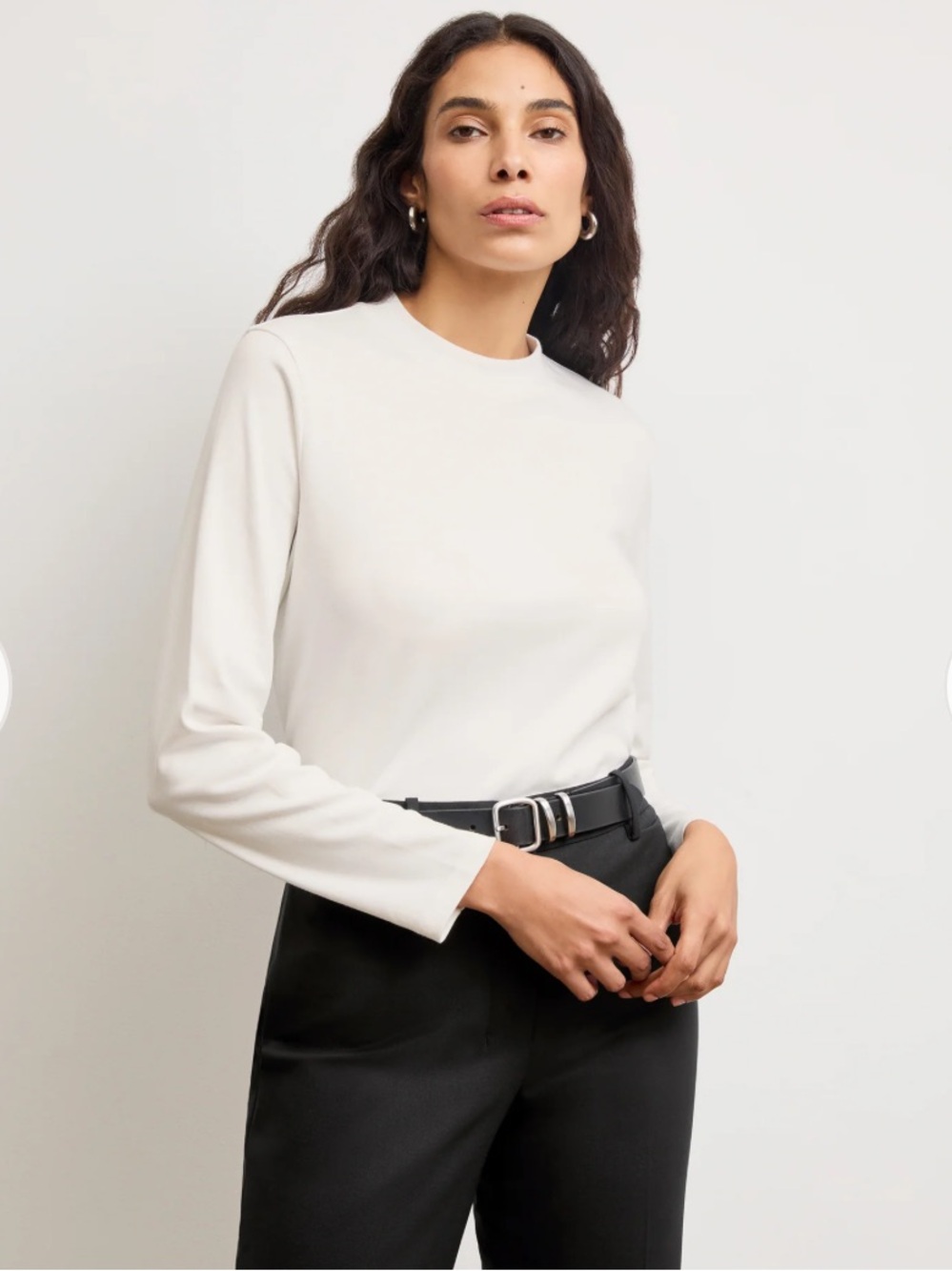 M.M. Lafleur Crewneck Sweater in Light Beige - Minimal Long Sleeve